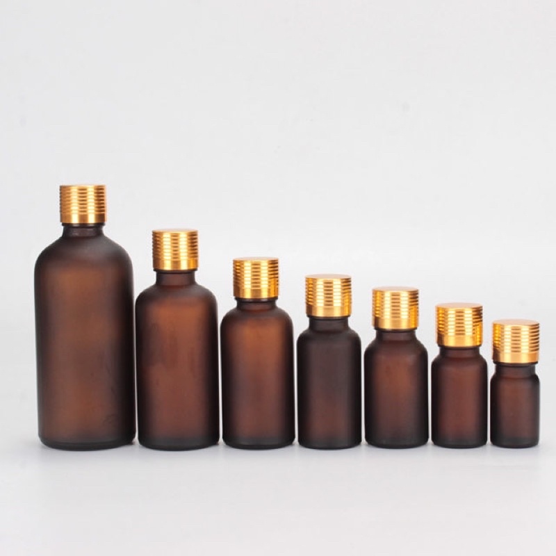 Combo 5 Chai THUỶ TINH Nâu bóng 100ml/ 50ml/ 30ml/ 20ml/ 15ml / 10ml/ 5ml Đựng Tinh Dầu xịt sương/ bóp nhỏ giọt/ nắp Đen