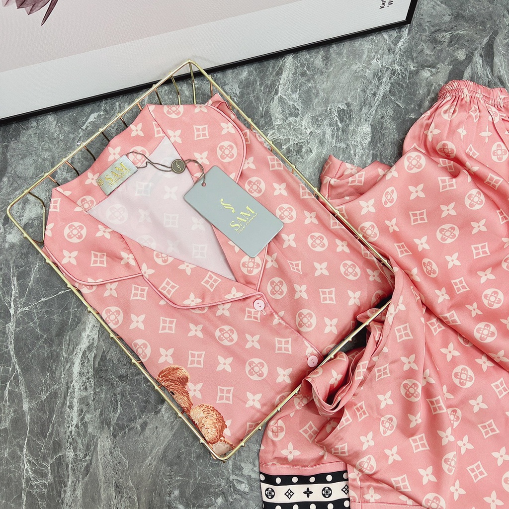 Bộ pyjama lụa Sam luxury, bộ mặc nhà nữ tay dài cao cấp