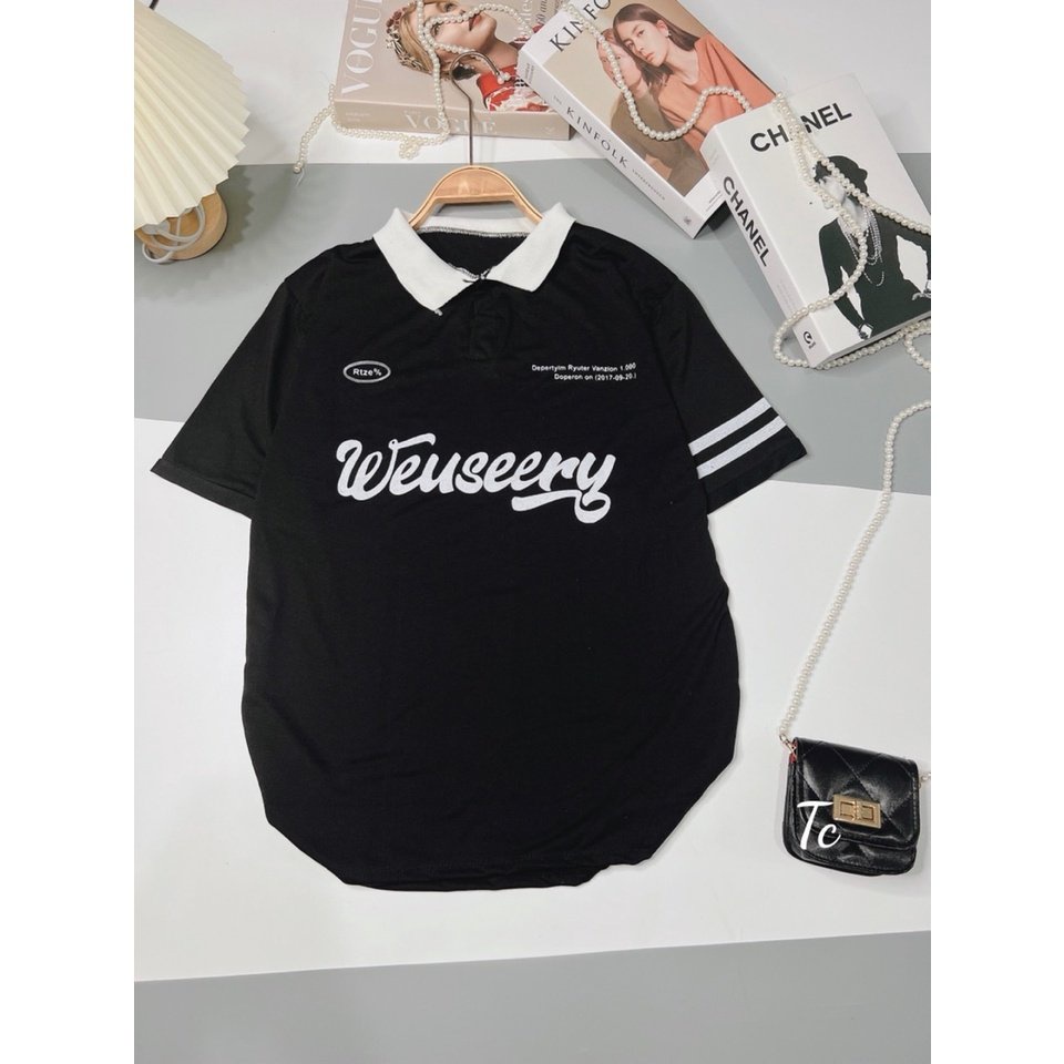 Áo Thun Polo Unisex Cộc Tay Phối Họa Tiết Chữ Cotton Thoáng Mát,Áo Phông Có Cổ Phong Cách Ulzzang
