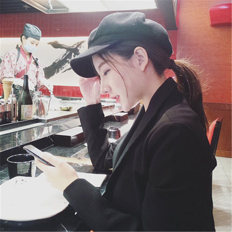 Mũ Len Female Korean Solid Color Warm Octagonal Hat
