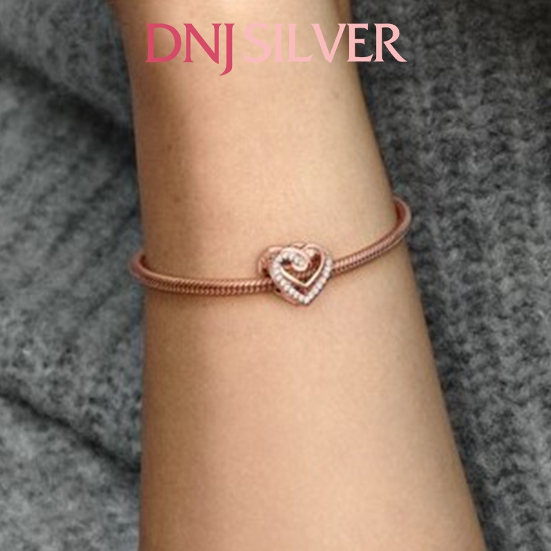 Charm bạc 925 cao cấp, hàng chuẩn bạc - Charm RoseGold Sparkling Entwined Hearts thích hợp để mix vòng tay charm - DN271