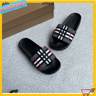 Dép thời trang nam quai ngang kẻ ô đế cao 4cm mang êm chân mẫu hot 2021