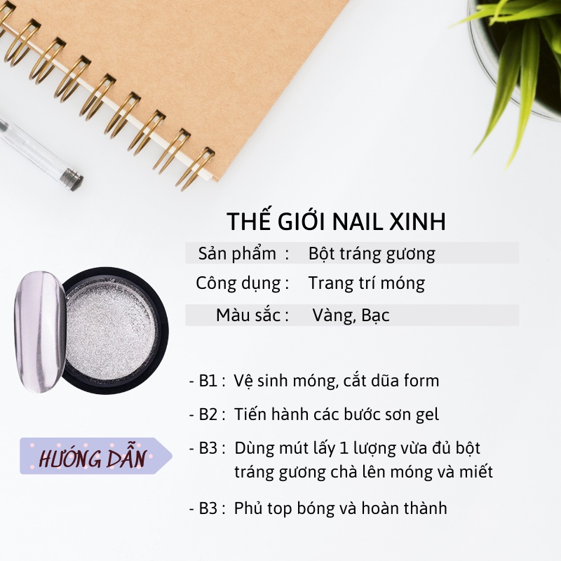 Phụ kiện nail giá rẻ giá tốt uy tín bột tráng gương nail vàng và bạc