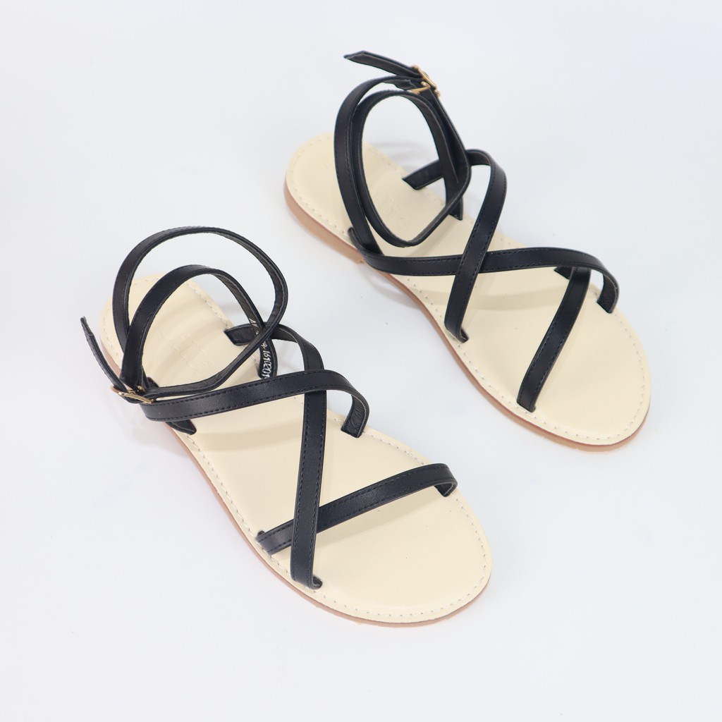 Giày sandal nữ đế bằng phối dây thanh lịch ôm chân Cillie 1097