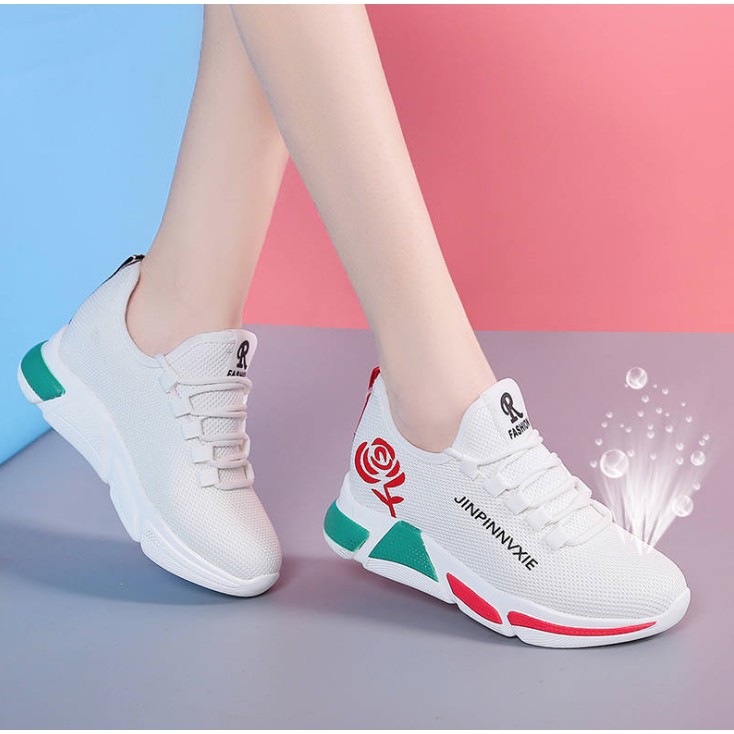 Giày sneaker nam nữ độn đế trơn XY-001 hoa hồng mẫu mới 2020 (Đen-Trắng) | BigBuy360 - bigbuy360.vn