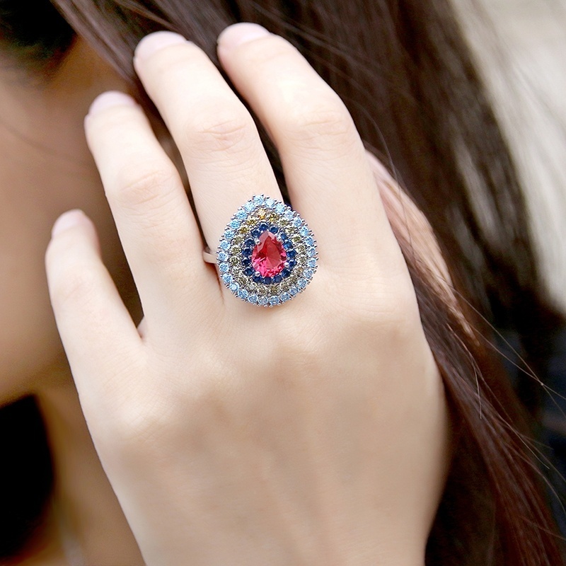 Nhẫn ĐíNh Đá Zircon NhiềU MàU SắC ThờI Trang (Size 6-10)
