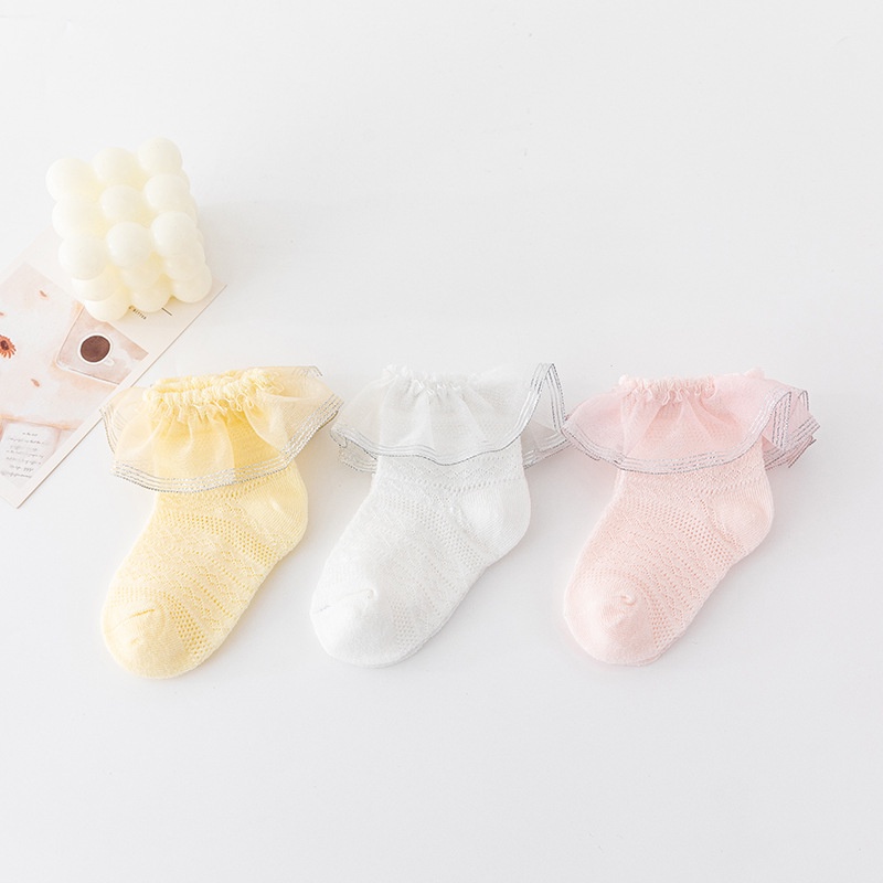 Tất cho bé gái mùa hè từ 0-2 tuổi, vớ ren công chúa dễ thương 100% cotton thoáng khí chống trượt Hàn Quốc Poco Home