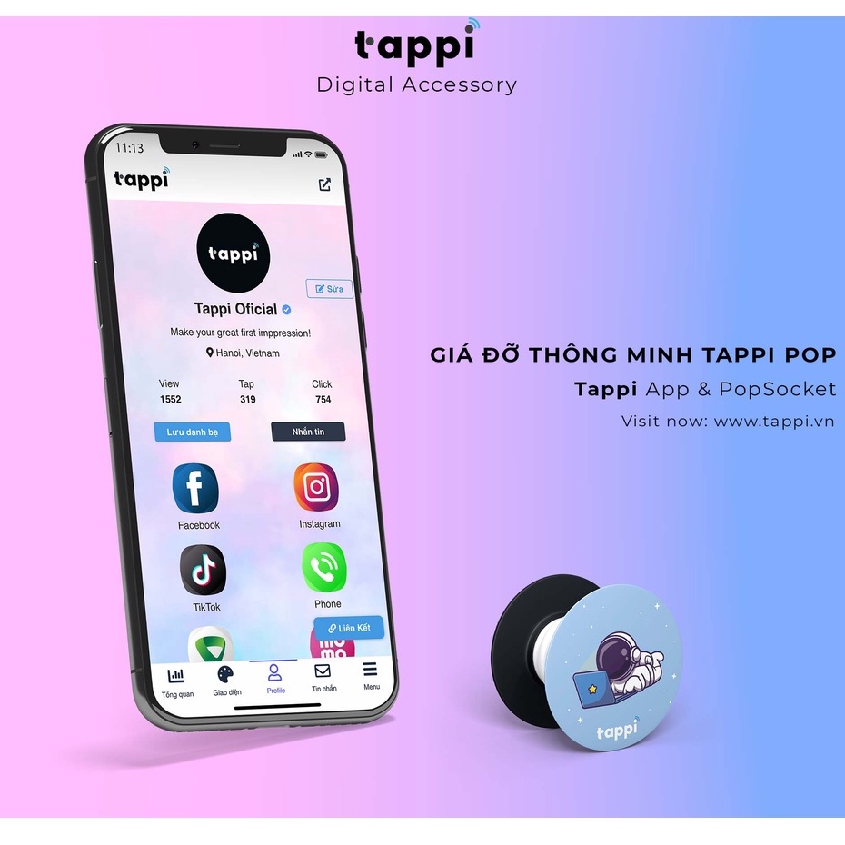[HOT] POPSOCKET Thông Minh Tappi - Tappi Pop - Thẻ Cá Nhân Thông Minh 1 Chạm