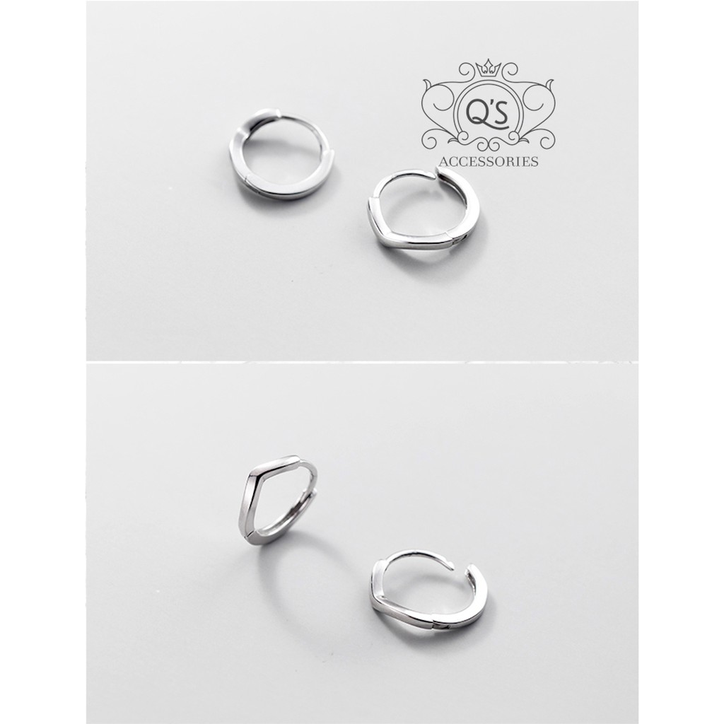 Khuyên tai bạc tròn chữ V bông tai nam nữ ôm vành chốt lẫy S925 V-SHAPED Silver Earrings QA SILVER EA210103