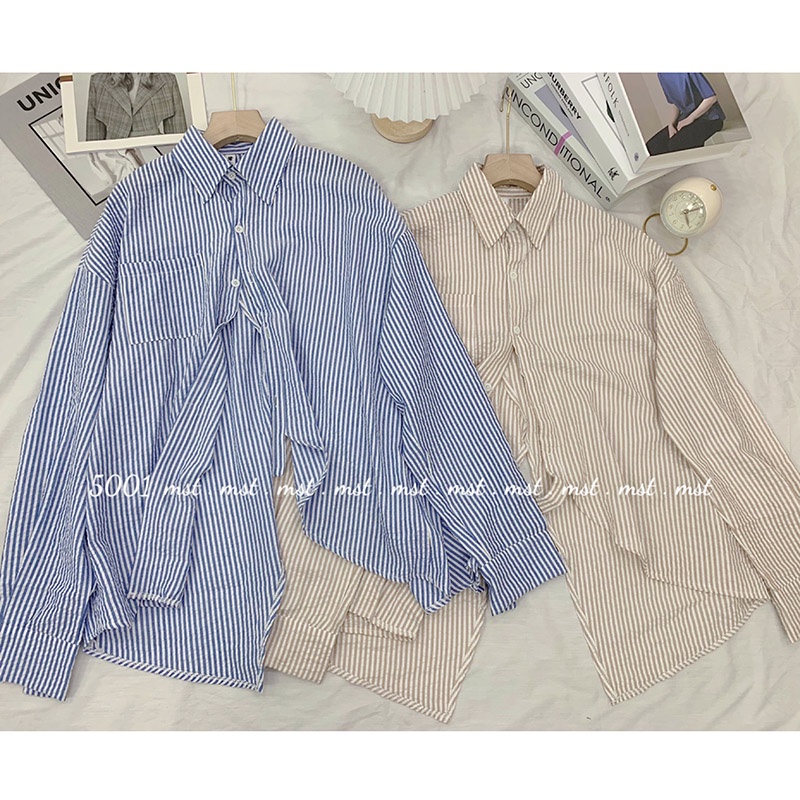 Áo Sơ Mi Kẻ Sọc Phom Rộng Tà Lệch M5001-Teen 888