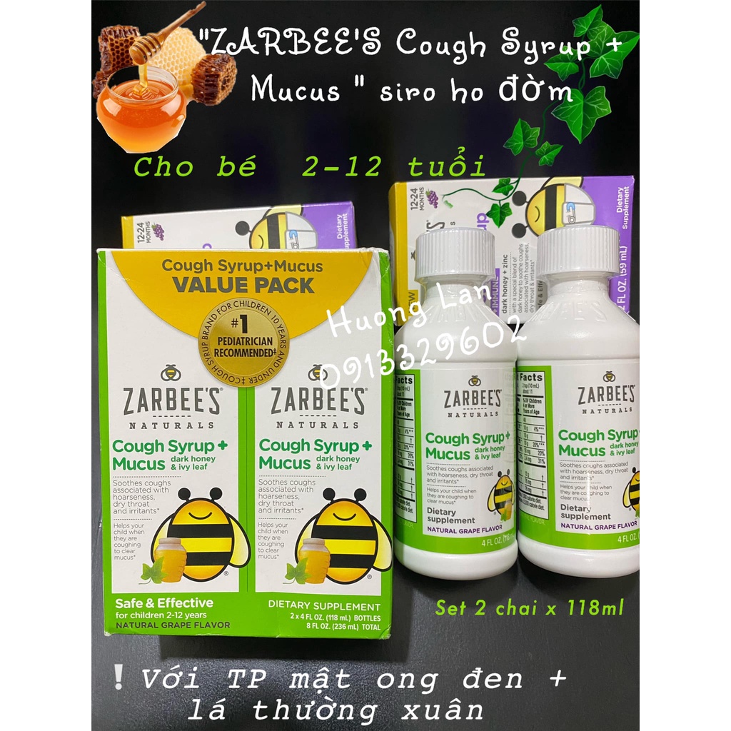 Hộp Đựng Siro Con Ong Zarbee Dark Honey + ZinC Naturals Baby Syrup