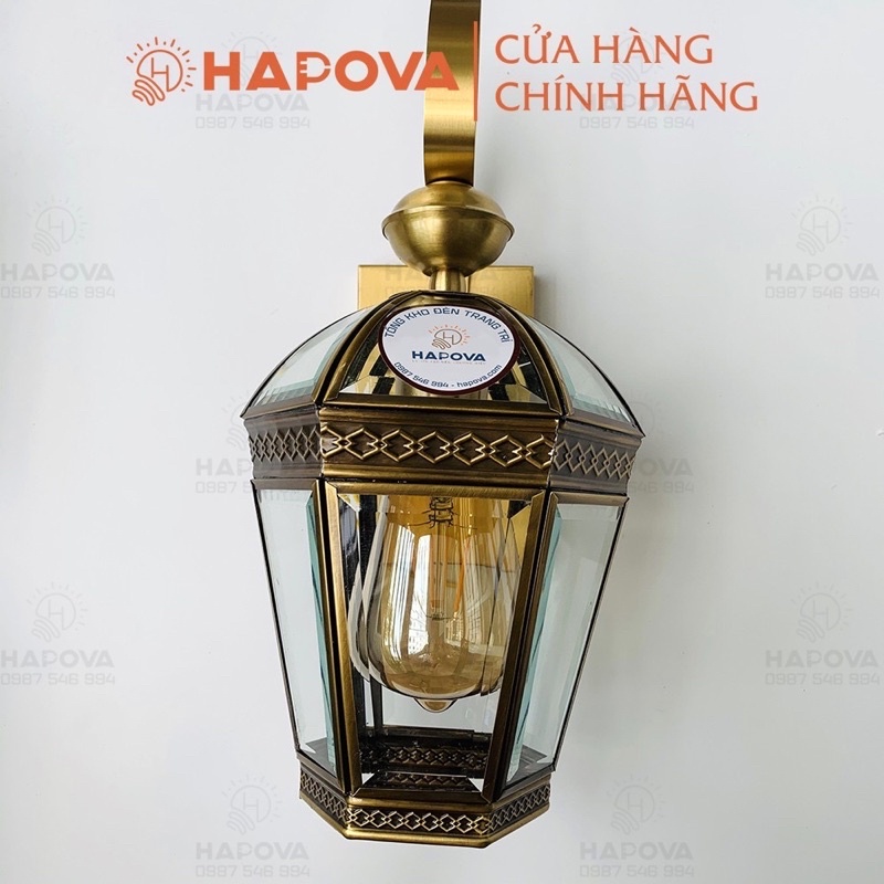 Đèn treo tường ngoài trời trang trí cột cổng bằng Đồng HAPOVA BIVIC 1003  Kèm bóng Edison