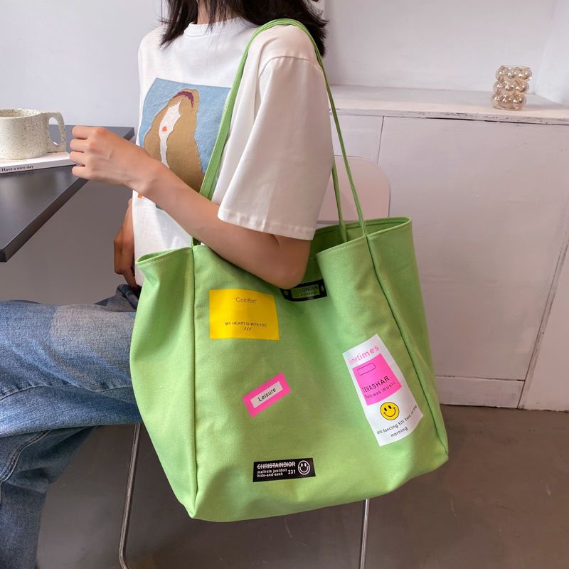 Túi Xách Canvas Cỡ Lớn In Chữ Đơn Giản