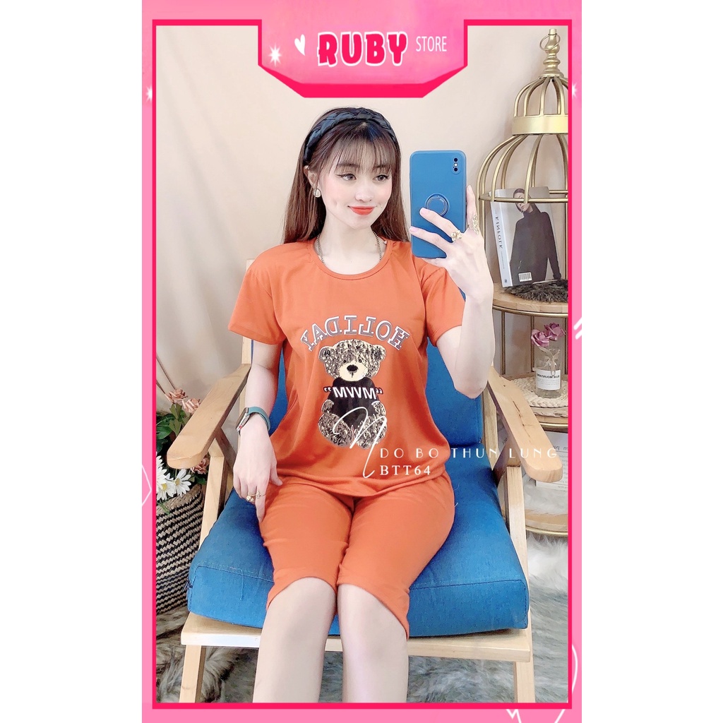 Đồ bộ nữ mặc nhà chất thun mềm mát in hình gấu hoạt hình dễ thương BTT64