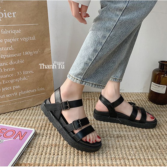 Dép Sandal Nữ Mũi Tròn Quai Ngang Đế Dày - SA005