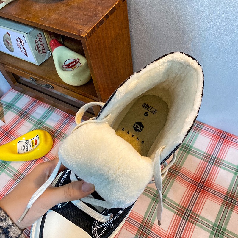 Mới Giày Thể Thao Canvas Cổ Cao Phối Nhung Thời Trang Cho Nữ 70s