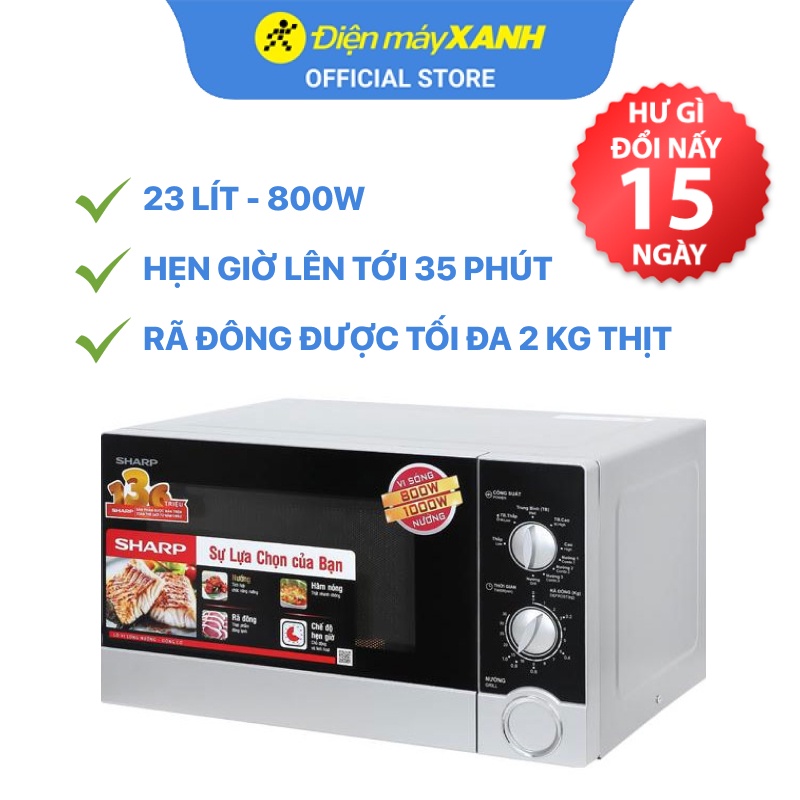 [Mã ELHADEV giảm 4% đơn 300K] Lò vi sóng có nướng Sharp R-G302VN-S 23 lít 800 W - Chính hãng BH 1 năm