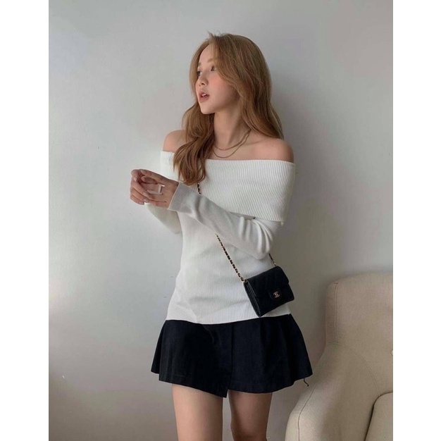 Áo trễ vai len tăm đẹp tiểu thư