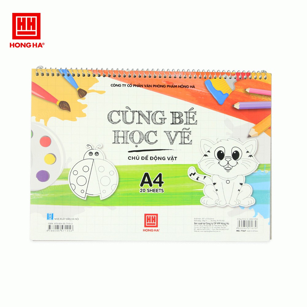 Vở vẽ lò xo "Cùng bé học vẽ - Chủ đề động vật" 20 tờ A4 - Hồng Hà (7167)