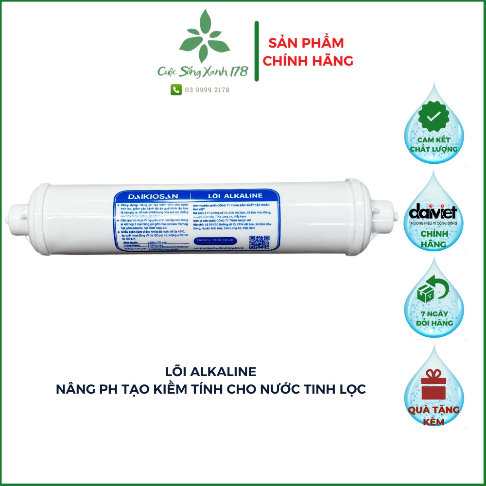 Lõi lọc nước Alkaline, Lõi bù khoáng Alkaline, tăng độ pH cho máy lọc nước RO, chính hãng Đại Việt