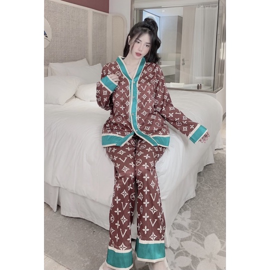 (Dưới 62kg) Đồ bộ pijama mặc nhà LỤA XƯỚC hàng chuẩn thiết kế cao cấp tay dài quần dài cực sang cho bạn nữ