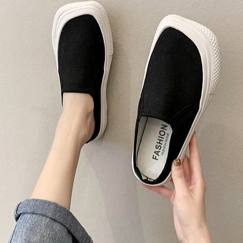 Fashion Ulzzang Lazyshoes Flat Canvas Half Slippers for Women