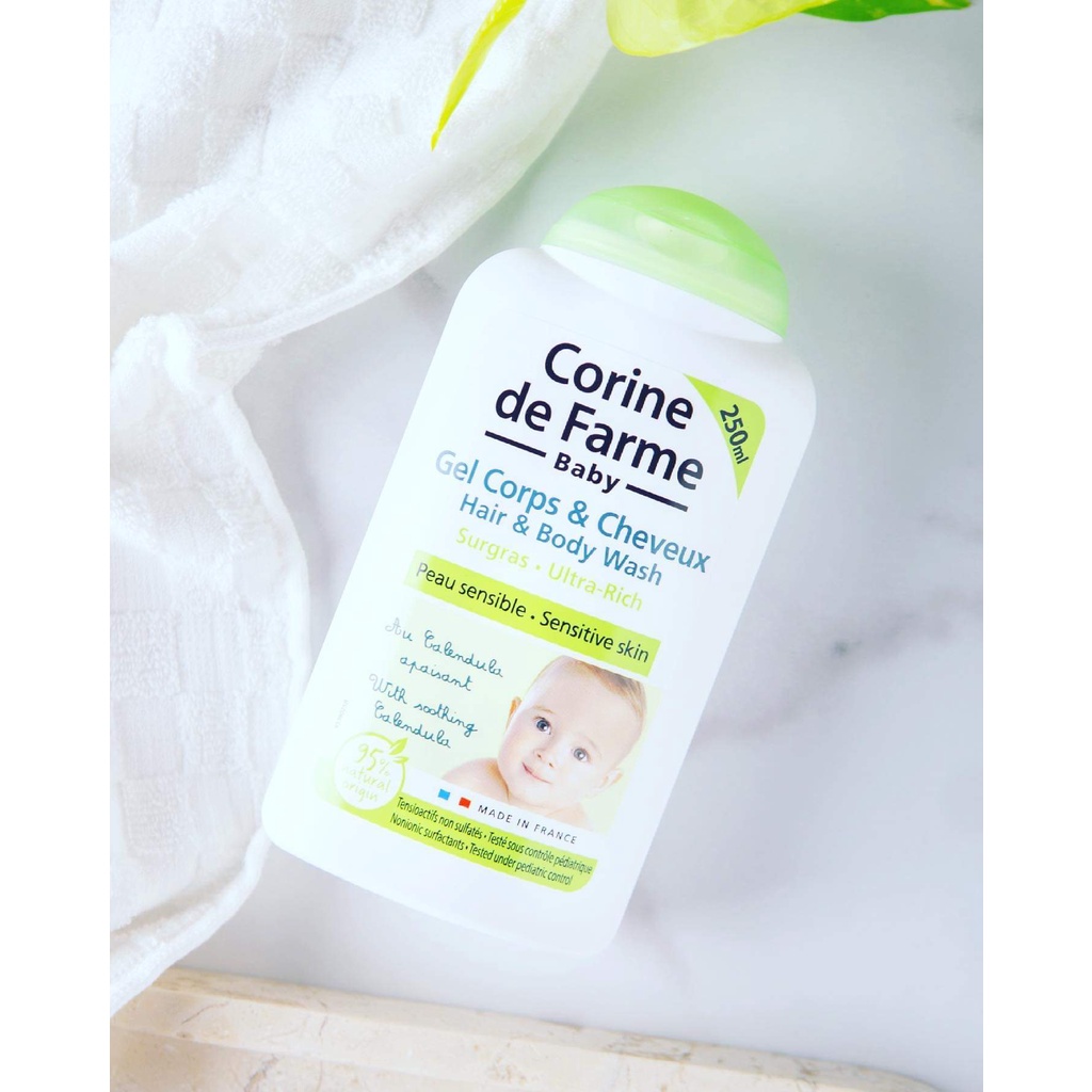 Sữa tắm gội dịu nhẹ cho bé Corine de farme hair & body wash 250ml/500ml