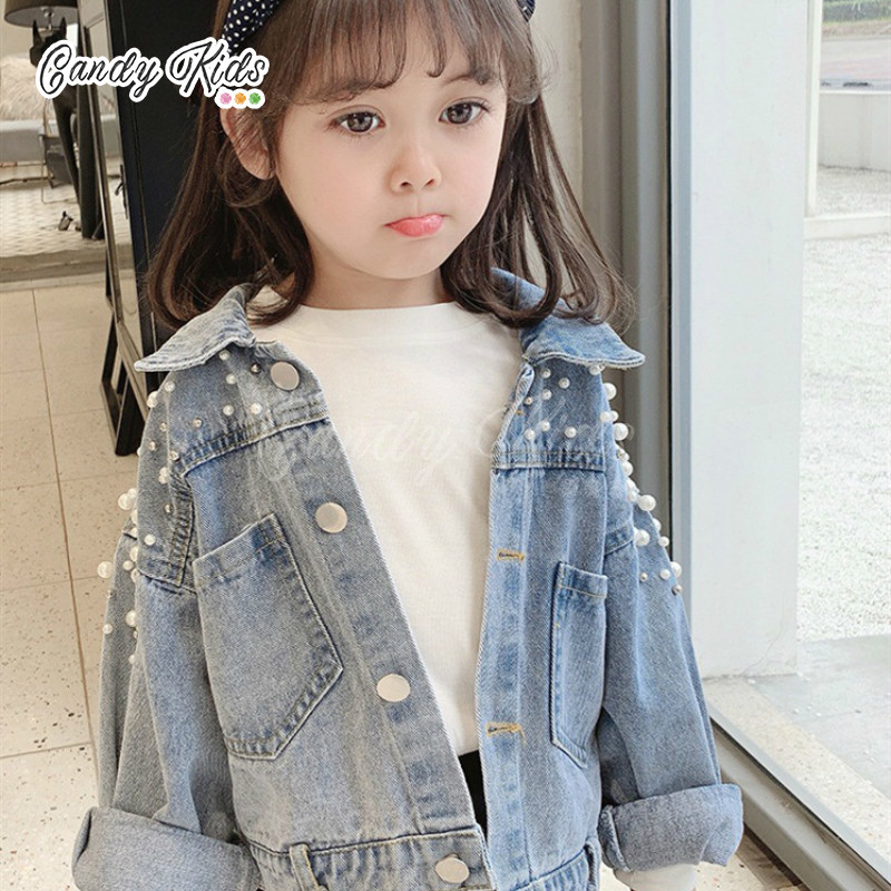 Áo Khoác Denim Đính Ngọc Trai Thời Trang Cho Bé Gái (2-6 Tuổi)