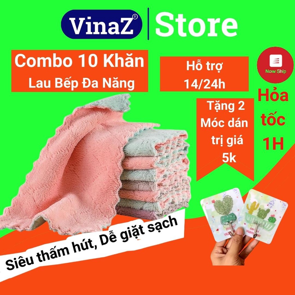 Khăn lau bếp đa năng 2 mặt  VFaz lau tay lau bàn lau kính lau bát đũa siêu thấm hút có thể giặt sạch và tái sử dụng