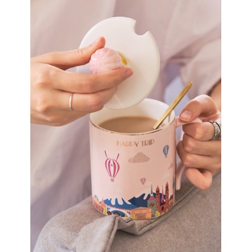 [ Có sỉ ] Cốc sứ Bắc Âu kèm thìa quà tặng sáng tạo độc đáo