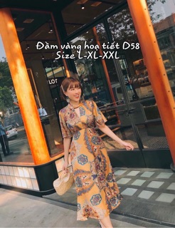 Bigsize Đầm vàng hoạ tiết D58