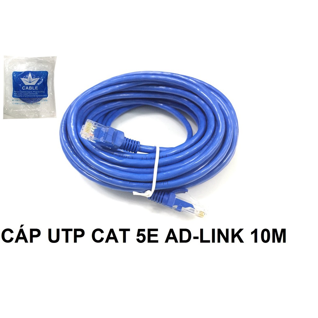 Cáp mạng 10m-Cáp mạng UTP CAT 5E AD-Link 10m bấm máy 2 đầu màu xanh hãng phân phối