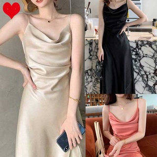 Đầm Lụa Satin Không Tay Hở Vai Plus Size Thời Trang Cho Nữ