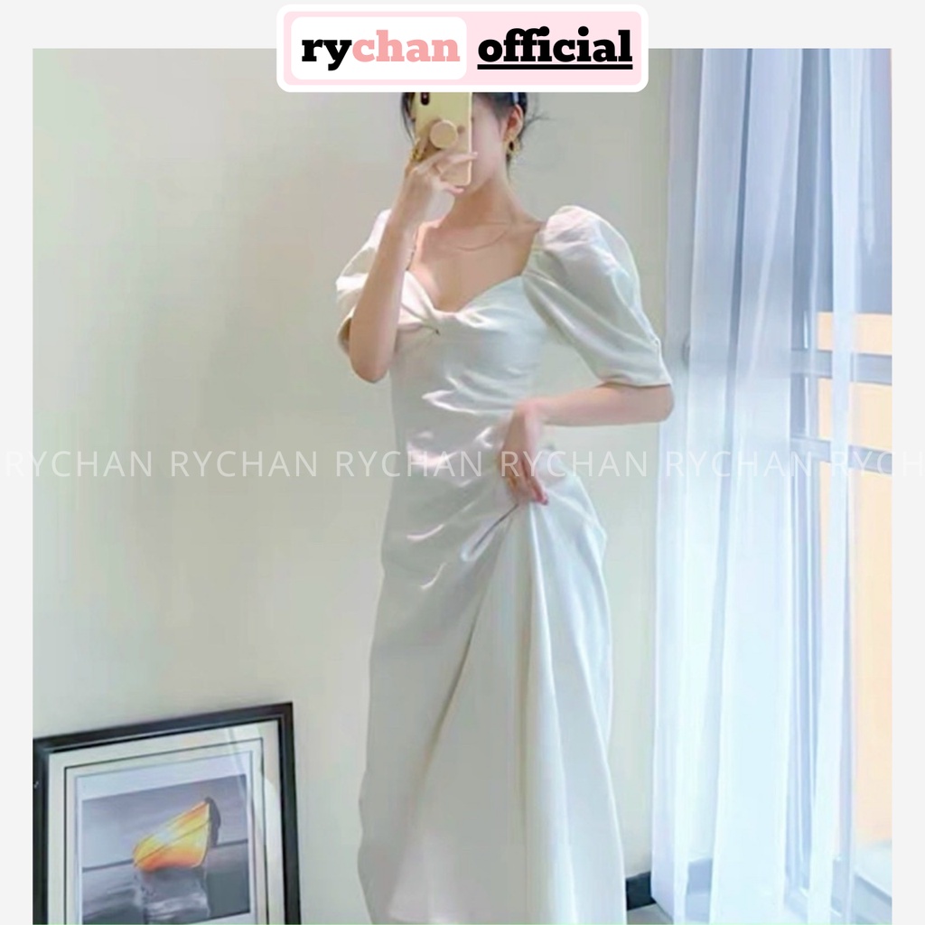 Đầm Nữ Xòe Đi Chơi Màu Trắng Dáng Dài Xoắn Cổ Tay Phồng Chun Thanh Lịch Sang Chảnh [ẢNH THẬT CUỐI] - DX9910