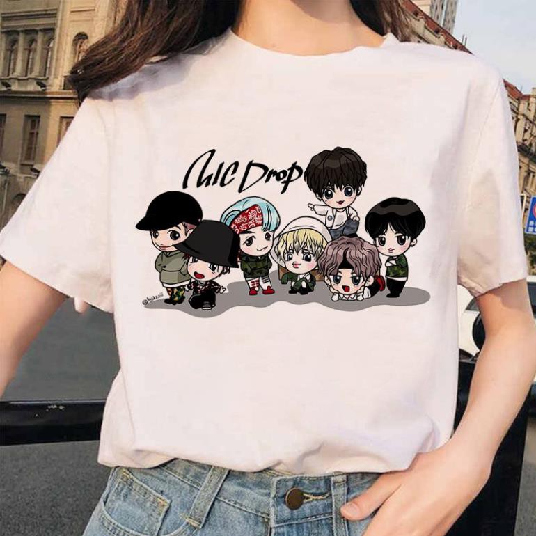 Áo Thun Tay Ngắn In Hình Chibi Cả Nhóm BTS