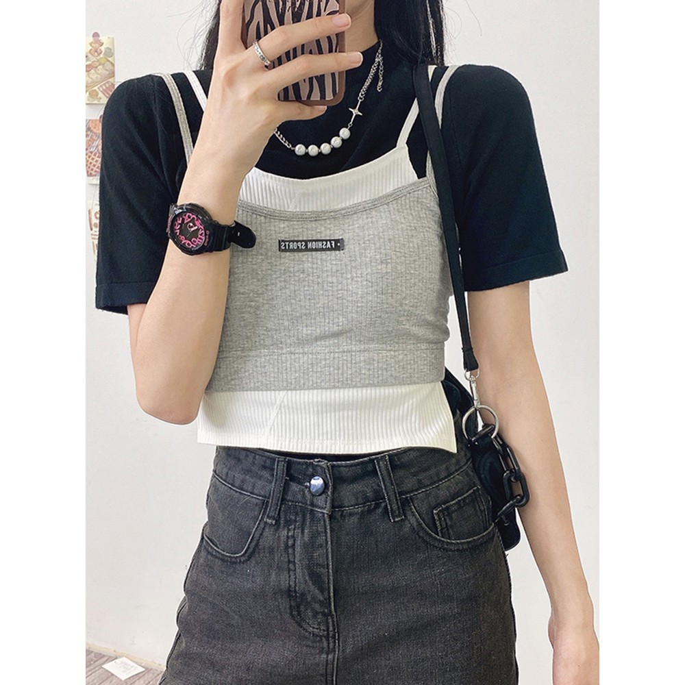 Áo hai dây phối màu tương phản độc đáo cá tính thời trang cho nữ