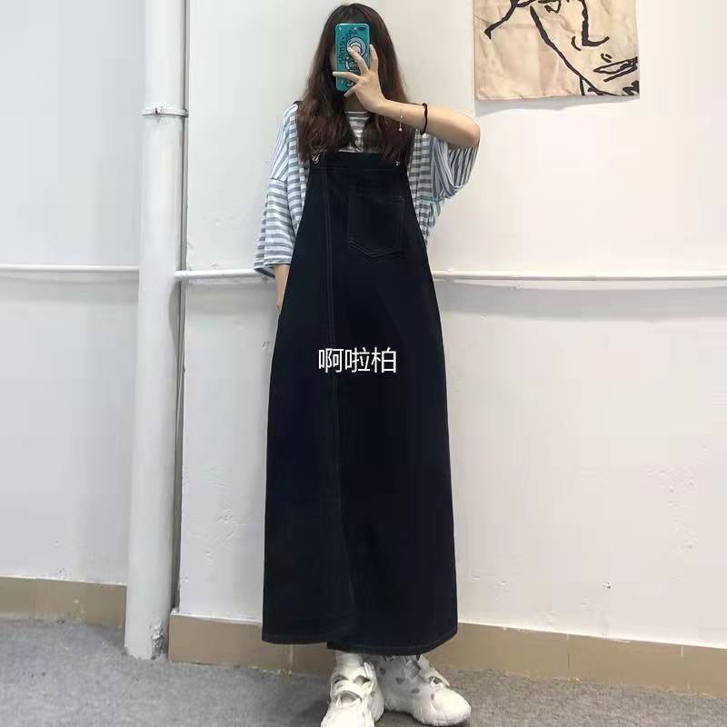 Jiashucheng Váy Yếm Denim Xẻ Tà Dáng Rộng Thời Trang Retro Xinh Xắn Cho Nữ