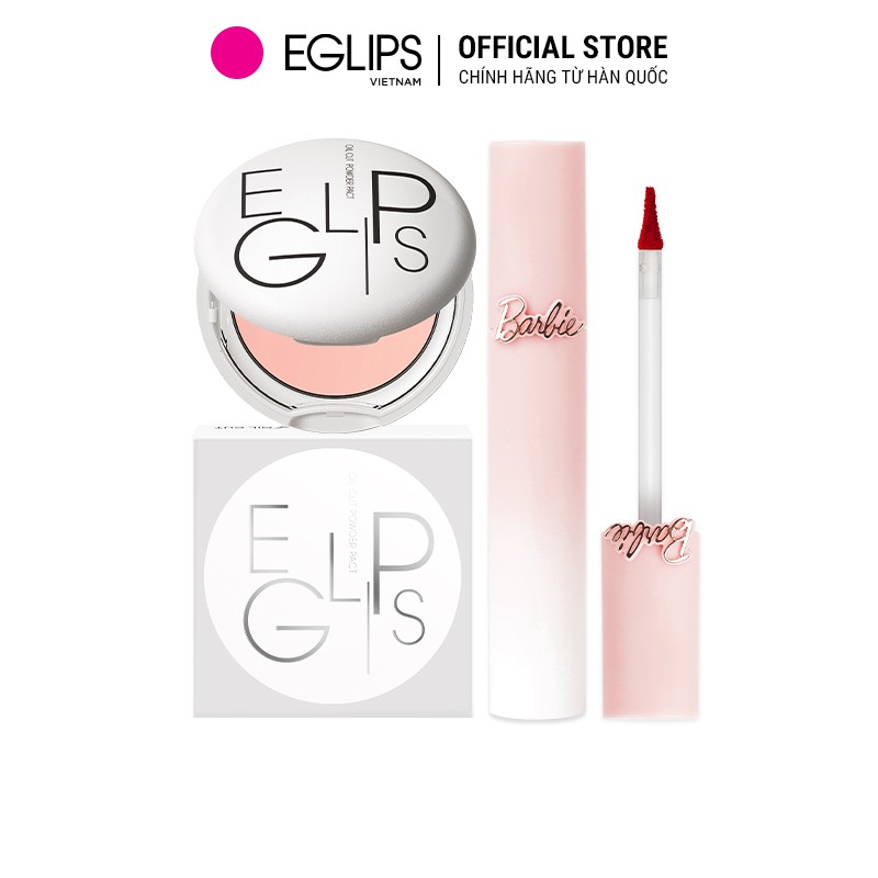 Combo Barbie No Oil - 1 Phấn Phủ Eglips Oil Cut Powder Pact 9g + 1 Son kem lì Eglips x Barbie 4.3g-Eglips Official Store