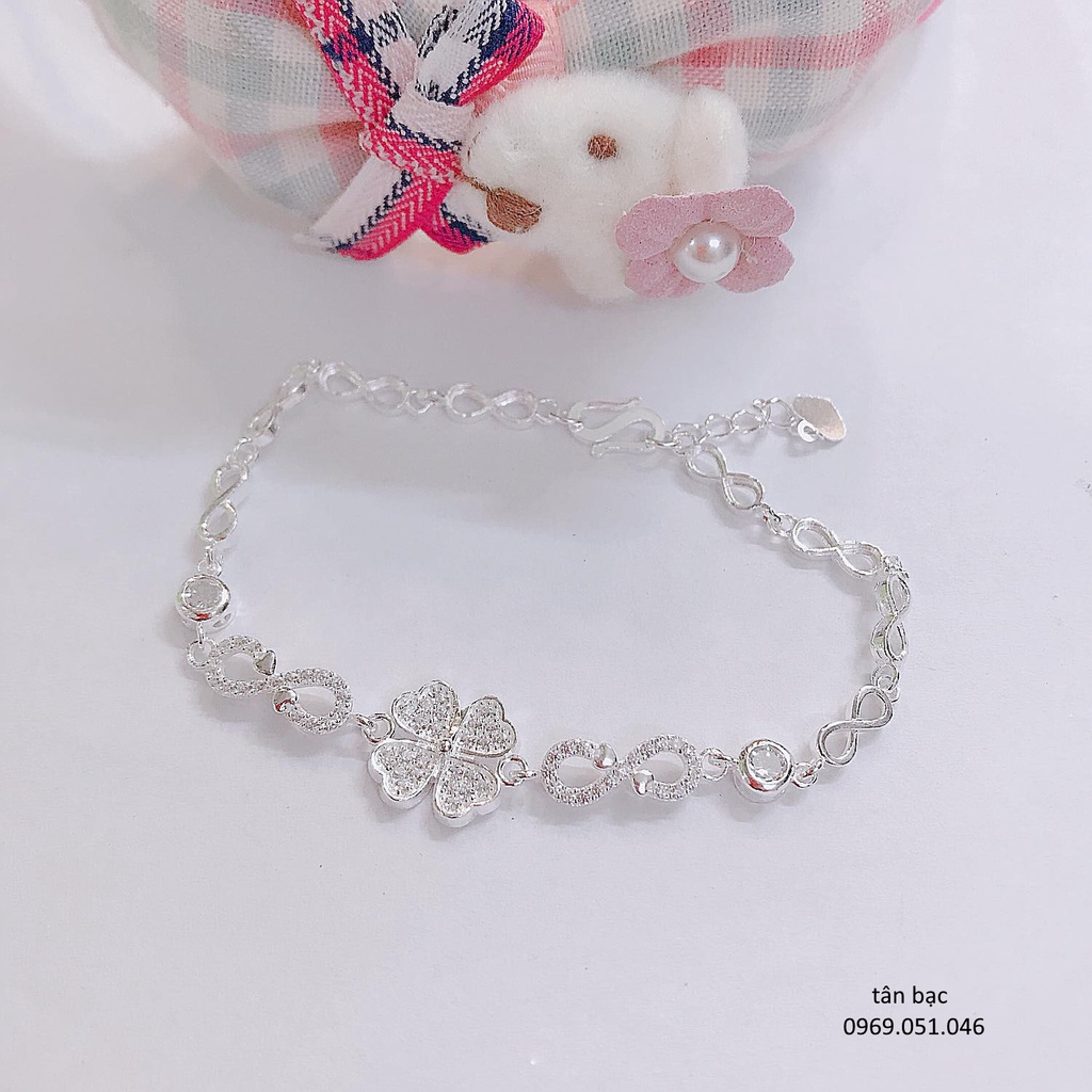 lắc tay nữ , bạc chuẩn sáng , hình cỏ 4 lá may mắn , an nhiên