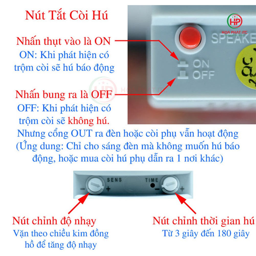 Báo động hồng ngoại HT1A dùng điện 220v Hỗ trợ còi hú phụ và bóng đền