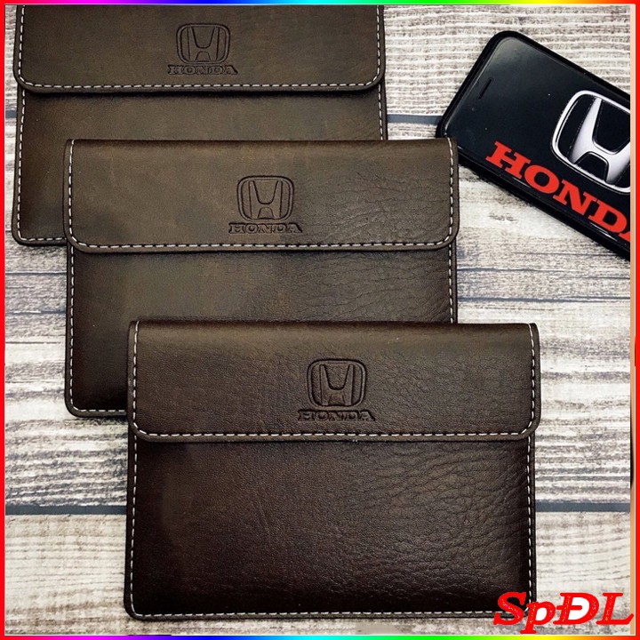 Ví da đựng đăng kiểm, giấy tờ ô tô cao cấp in dập nổi Logo Hãng xe Honda kích thước 19x12cm