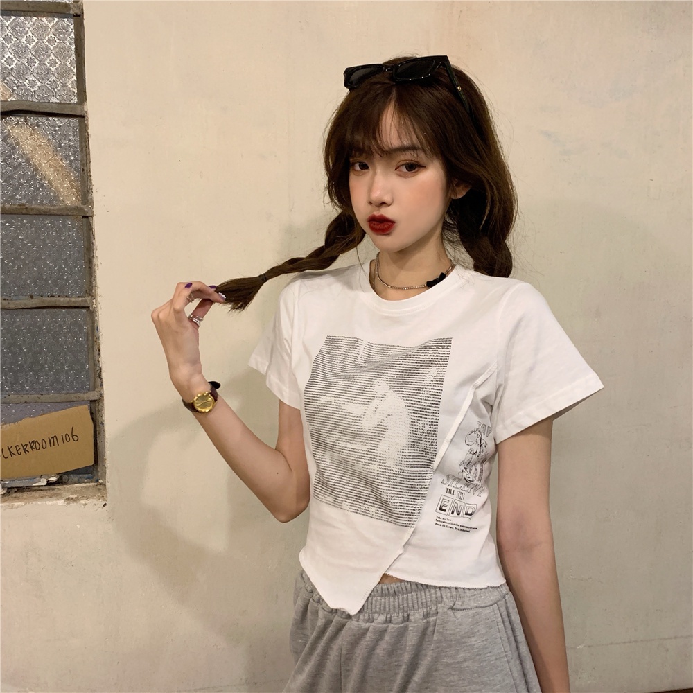 NRVP Áo thun tay ngắn dáng ôm phong cách Hàn Quốc thời trang mùa hè cho nữ
