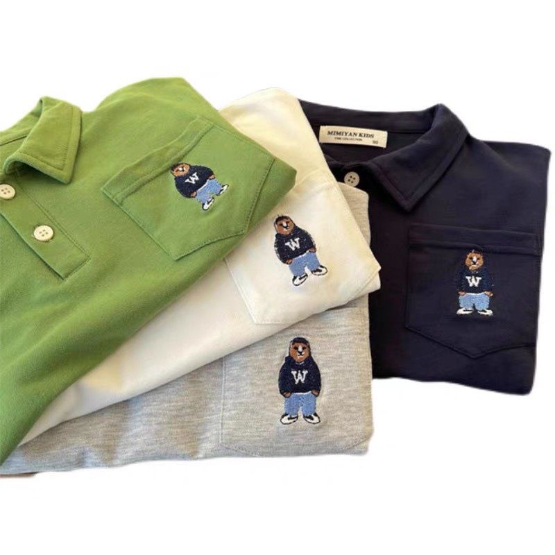 SET 4 ÁO POLO BÉ TRAI THÊU GẤU