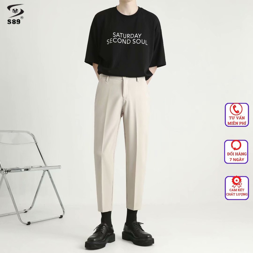 Quần tây nam T-max màu trắng sữa ống côn dáng slim fit