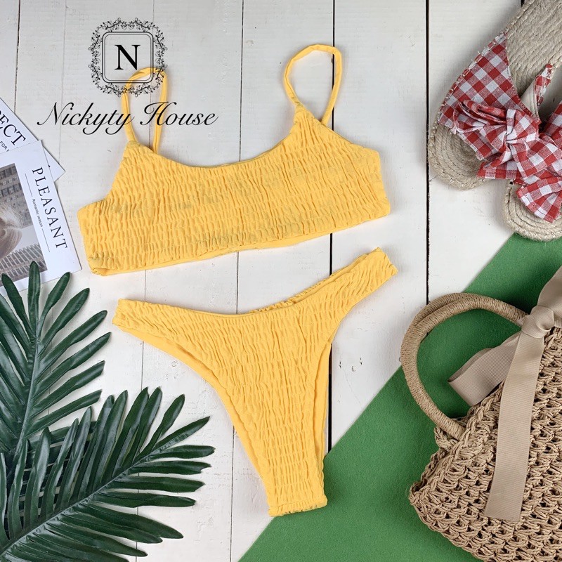 Bikini vải xếp thun xếp ly,quần khoét hông | BigBuy360 - bigbuy360.vn