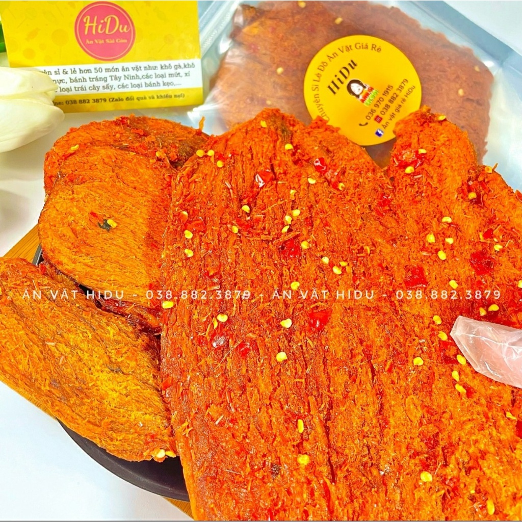 500gr Khô bò miếng mềm hồng ngự cay Ăn vặt HiDu | BigBuy360 - bigbuy360.vn