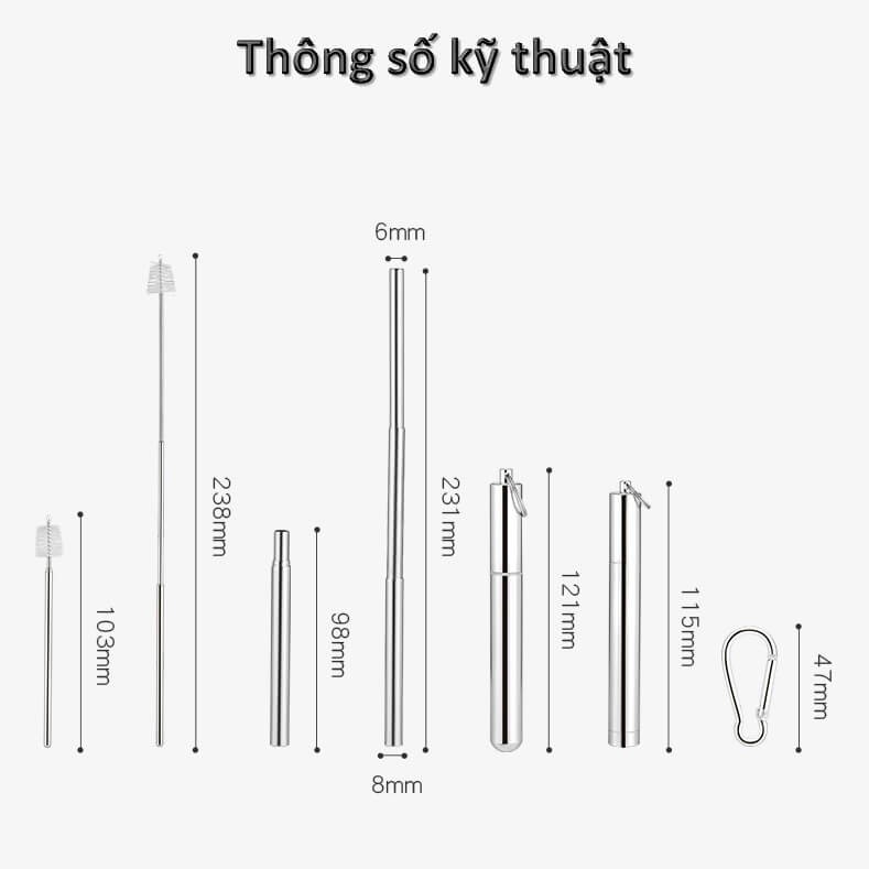 Ống hút vỏ màu ĐỎ tươi trẻ, năng động, Inox 304, kéo dài, thu gọn vừa các loại cốc, nhỏ bỏ túi - Shop Tiện Ích Vượt Trội