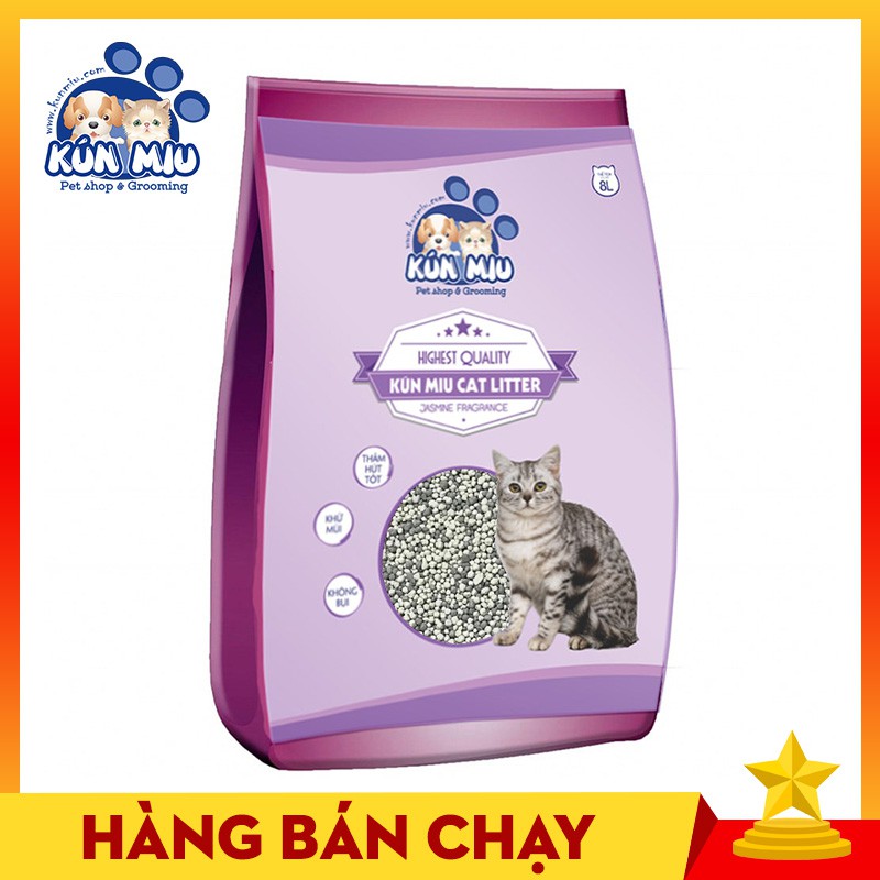 Cát vệ sinh cho mèo Kún Miu hương hoa nhài 8L Tinh chất bentonite, than hoạt tính và zeolite cao cấp(giao hàng nhanh)