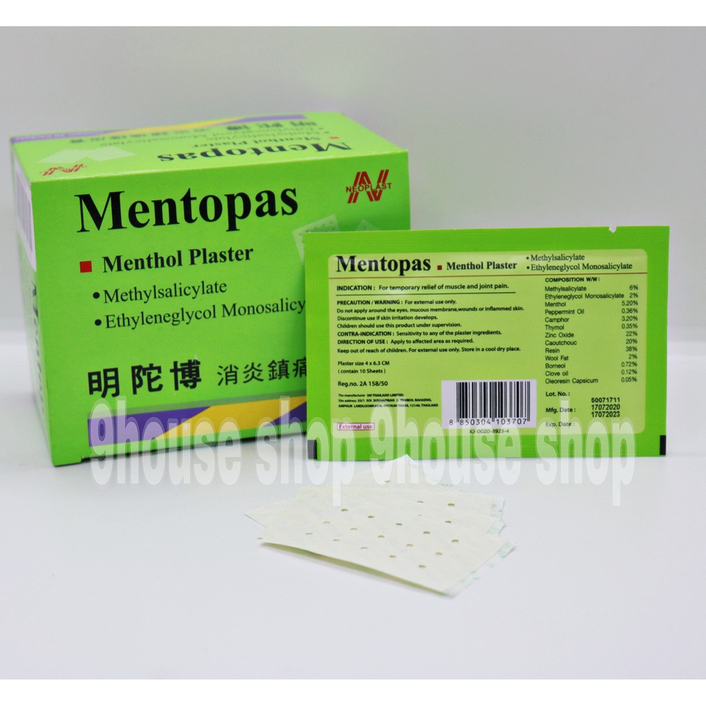 01 Gói Cao Dán MENTOPAS Neoplast Giảm Đau Nhức Thái Lan (1 Gói 10 miếng) - XANH NHẠT