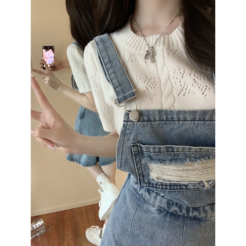 Đầm Denim Hai Dây Dáng Chữ a Lưng Cao Thời Trang Mùa Hè 2022 Mới